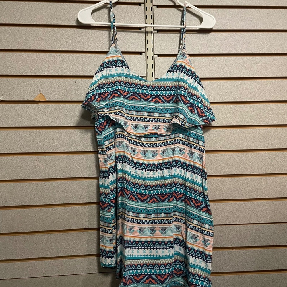 West Loop Tribal Print Ruffle Tiered Spaghetti Strap Dress‎ XLarge